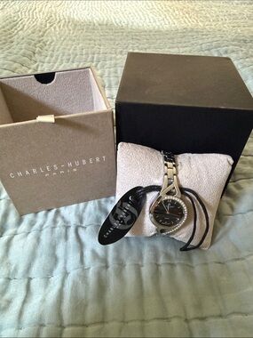 NEW WITH TAGS - Charles-Hubert Paris - Women's Silver Black Dial Bracelet Watch